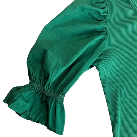 Nation LTD Kenzie Flounce Sleeve Tee Emerald Green Ribbed Top Size Small Holiday - Picture 4 of 11